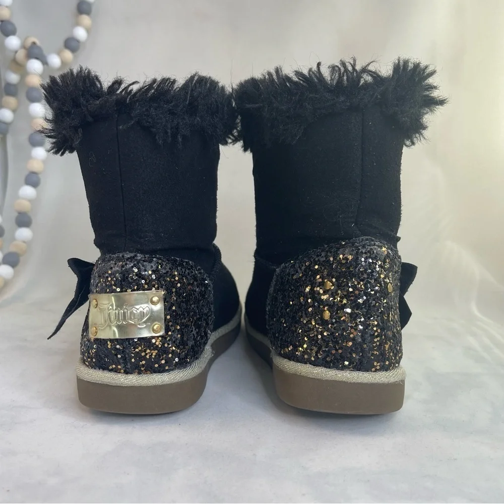 Juicy Couture Toddler Black and Gold Mid-Calf Boots with Faux Fur Trim Size 9